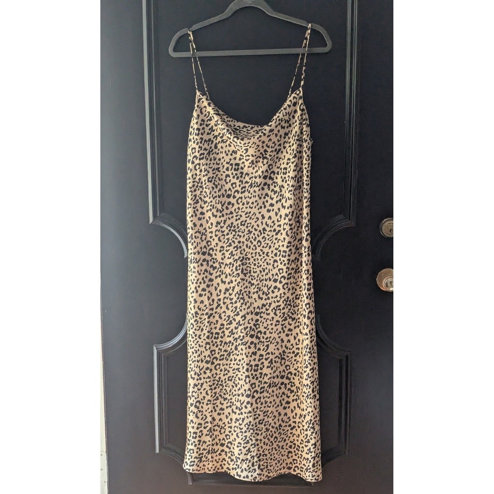 Sara Michelle Leopard‎ Print Cowl Neck Midi Slip Dress Tan Black Sz XL Satin Y2K